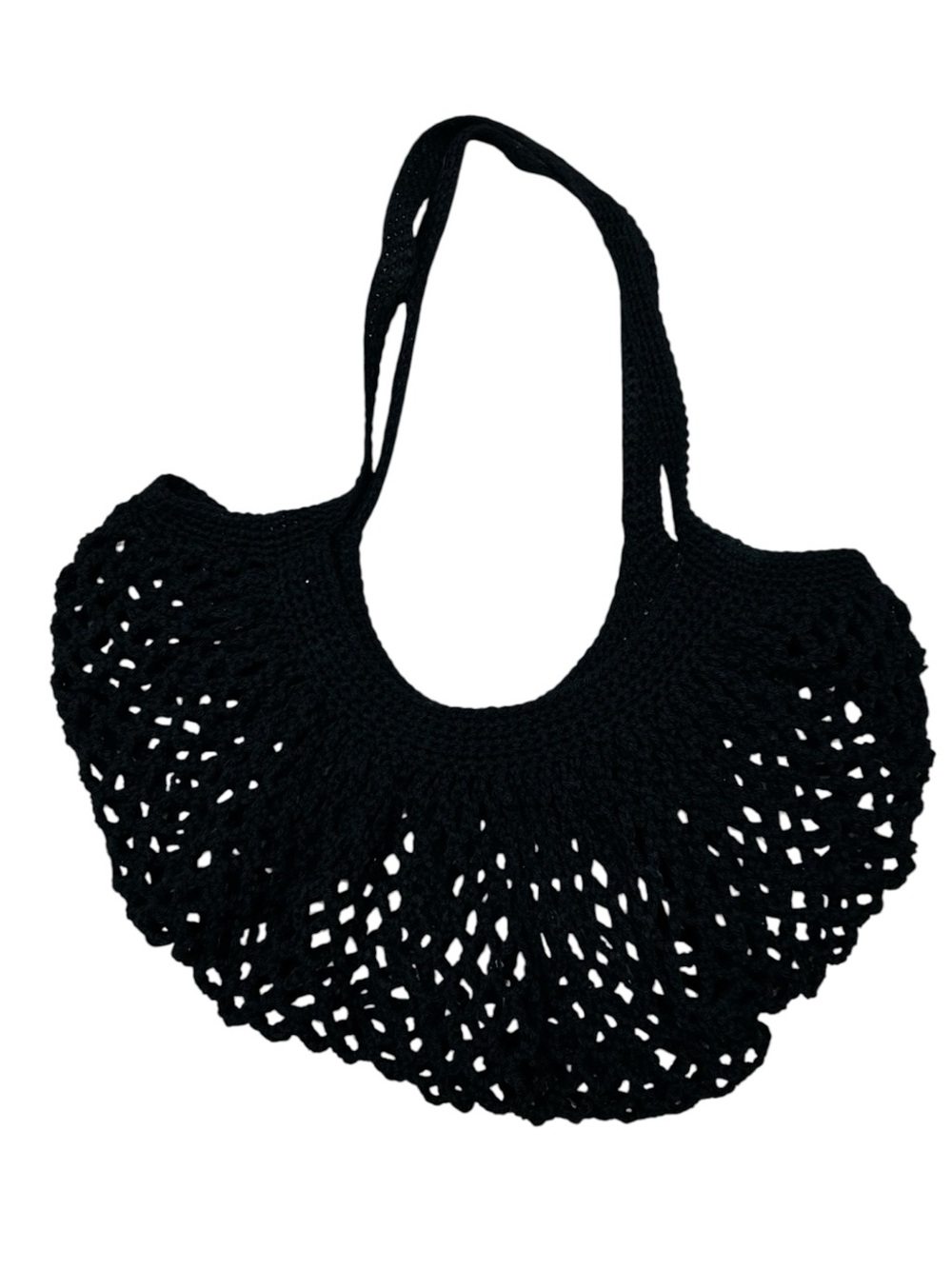Black Crochet Hobo Market Bag Boho Shoulder Tote Bag